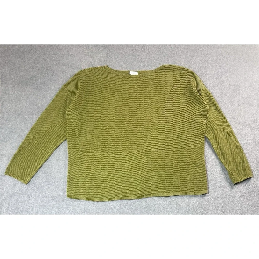 J Jill XL Green Textured Knit Sweater Long Sleeve Cotton Blend Top Drop Shoulder